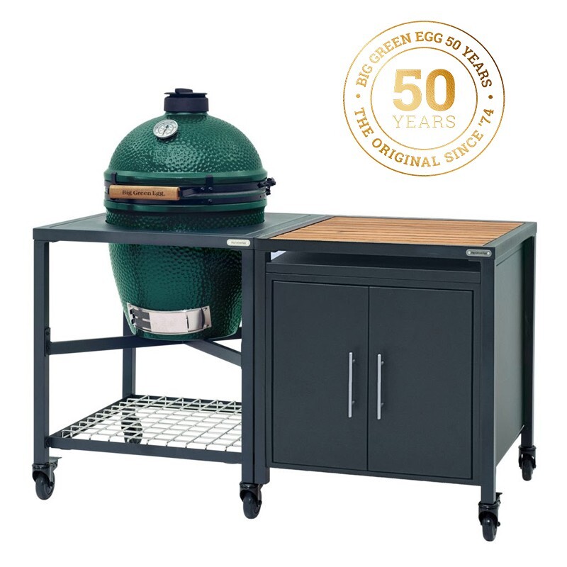 Big Green Egg Pack Large promotion 50 ans  - Table modulaire + Meuble placard avec plateau acacia - Egg - ConvEGGtor